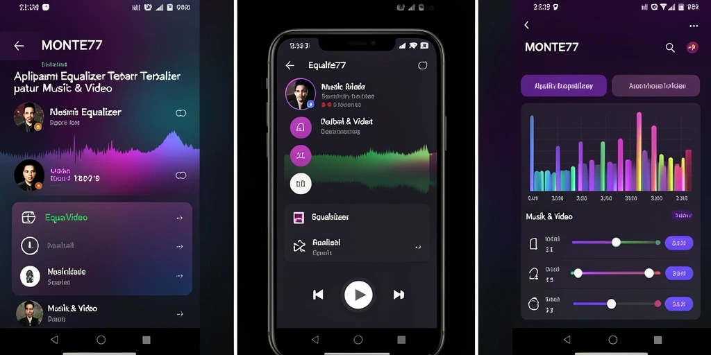 Antarmuka aplikasi MONTE77 dengan fitur Equalizer yang menarik.
