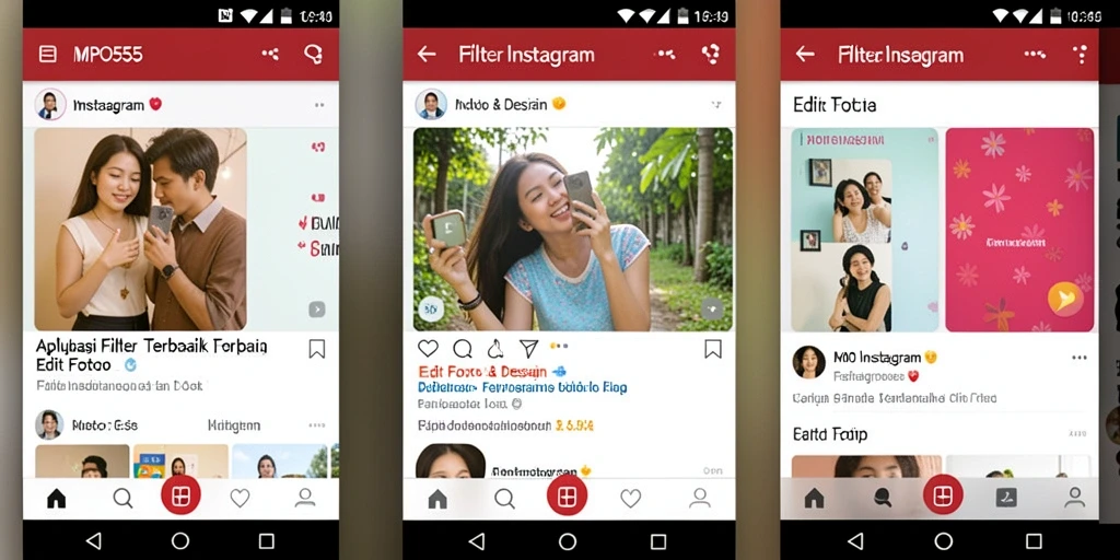Antarmuka MPO555 dengan berbagai pilihan filter Instagram.