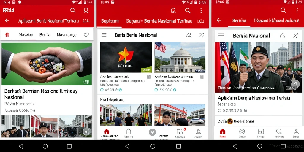 Tampilan antarmuka aplikasi Berita Nasional RR44 yang modern dan user-friendly.